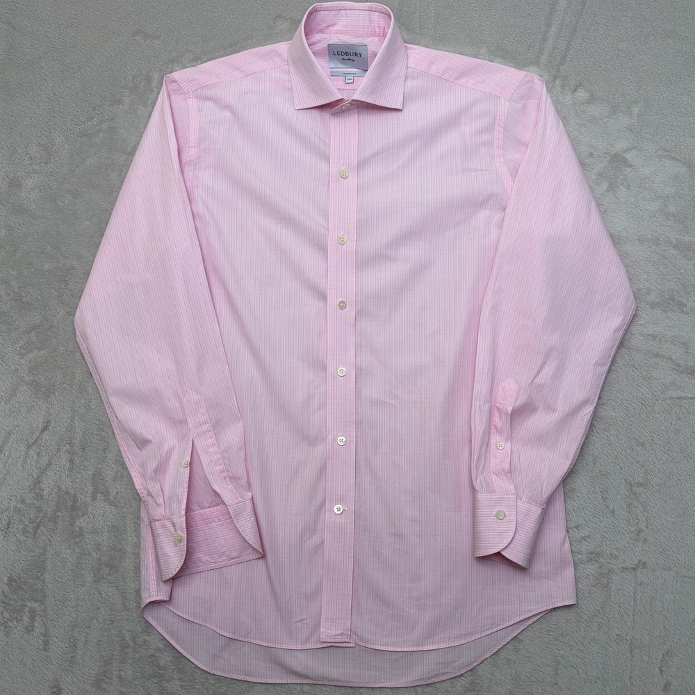 Ledbury Classic Fit Pink Check Cutaway Collar Shirt 15.5 made in Poland